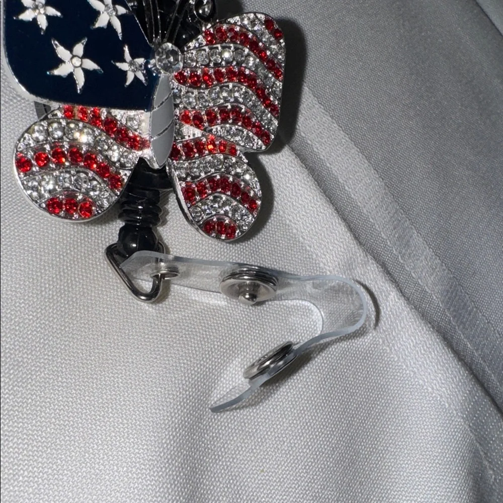 ID BADGE Holder Retractable Butterfly Badge Reel, NEW